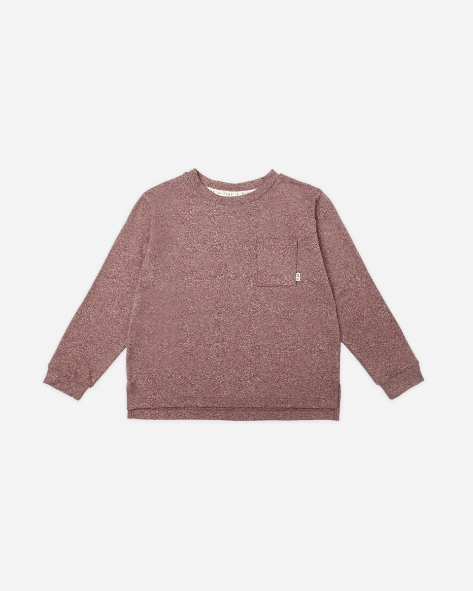 Long Sleeve Pocket Tee || Heathered Burgundy