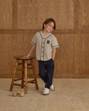 Baseball Shirt || Navy Pinstripe