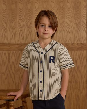 Baseball Shirt || Navy Pinstripe