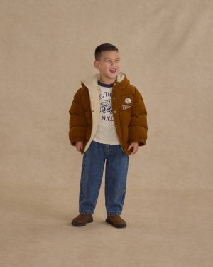 Cord Puffer Jacket || Golden