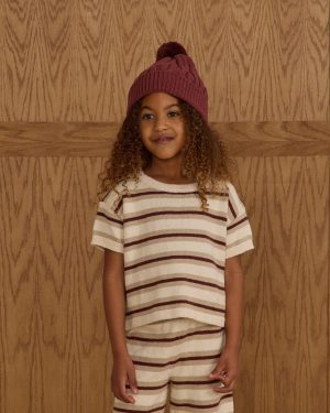 Boxy Crop Knit Tee || Autumn Stripe