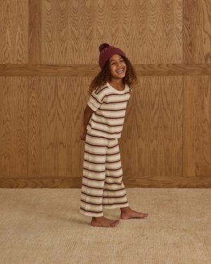 Boxy Crop Knit Tee || Autumn Stripe