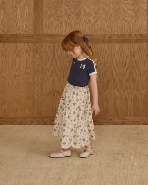 Ruffle Tiered Midi Skirt || Blue Floral