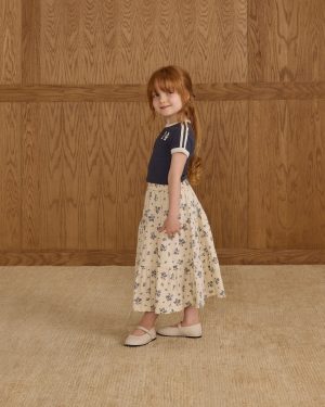 Ruffle Tiered Midi Skirt || Blue Floral