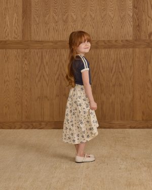 Ruffle Tiered Midi Skirt || Blue Floral