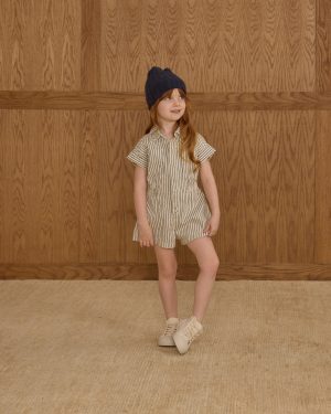 Utility Romper || Navy Pinstripe