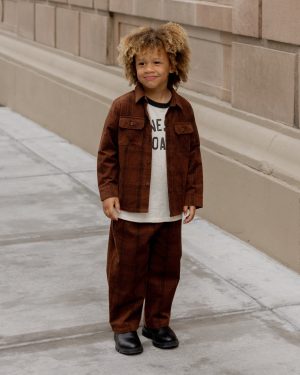 Corduroy Baggy Pant || Brown Plaid