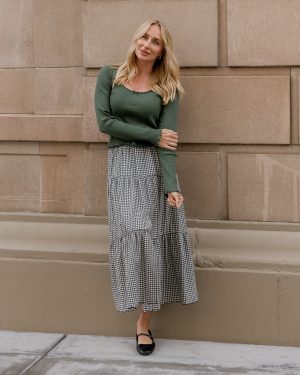 Tiered Midi Skirt | Black Gingham