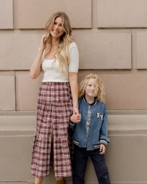 Tiered Midi Skirt | Burgundy Plaid