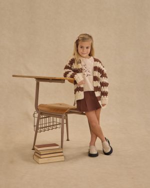 Bubble Knit Cardigan || Brown Stripe
