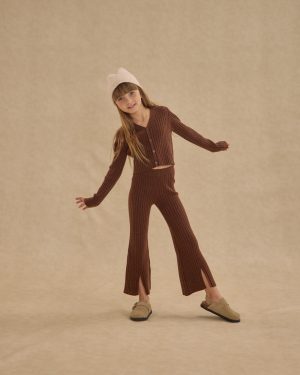 Long Sleeve Knit Button Top || Brown