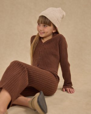 Long Sleeve Knit Button Top || Brown