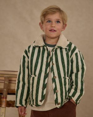 Quilted Winter Coat || Green Stripe