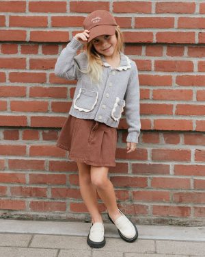 Pleated Denim Skirt || Washed Brown