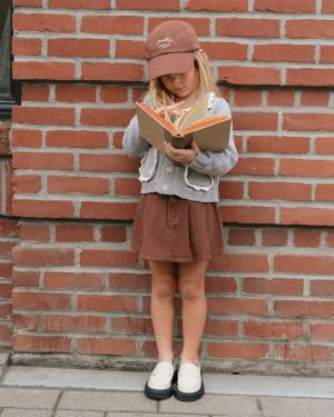 Pleated Denim Skirt || Washed Brown