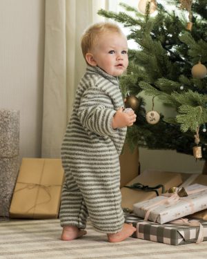 Fuzzy Winter Jumpsuit || Evergreen Stripe