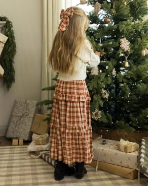 Ruffled Midi Skirt || Red Plaid