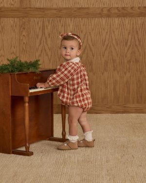 Baby Bow Headband || Red Plaid
