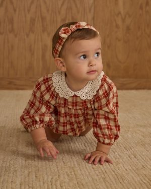 Baby Bow Headband || Red Plaid