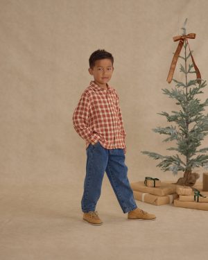 Collared Long Sleeve Shirt || Red Plaid