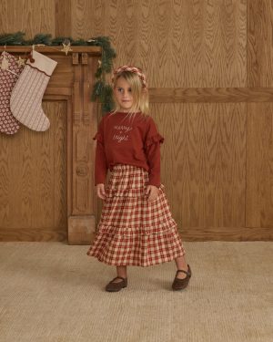 Ruffled Midi Skirt || Red Plaid