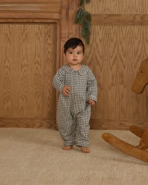 Baby Pajama Romper || Evergreen Gingham