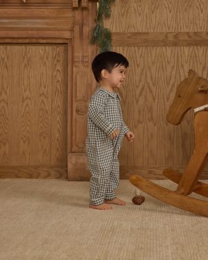 Baby Pajama Romper || Evergreen Gingham