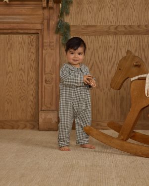 Baby Pajama Romper || Evergreen Gingham