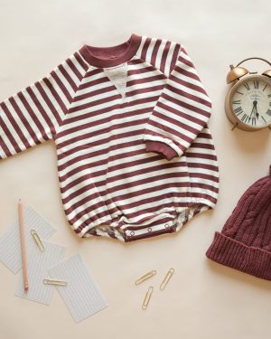 Crewneck Romper || Burgundy Stripe