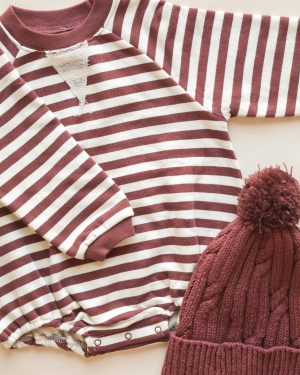 Crewneck Romper || Burgundy Stripe