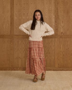 Tiered Midi Skirt || Red Plaid