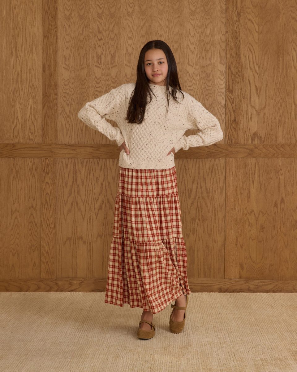 Tiered Midi Skirt || Red Plaid
