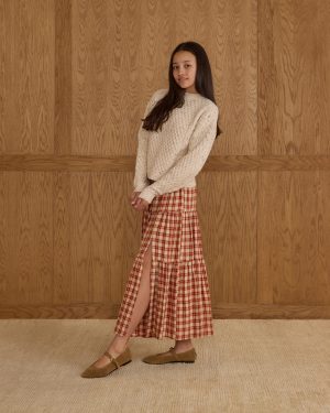Tiered Midi Skirt || Red Plaid