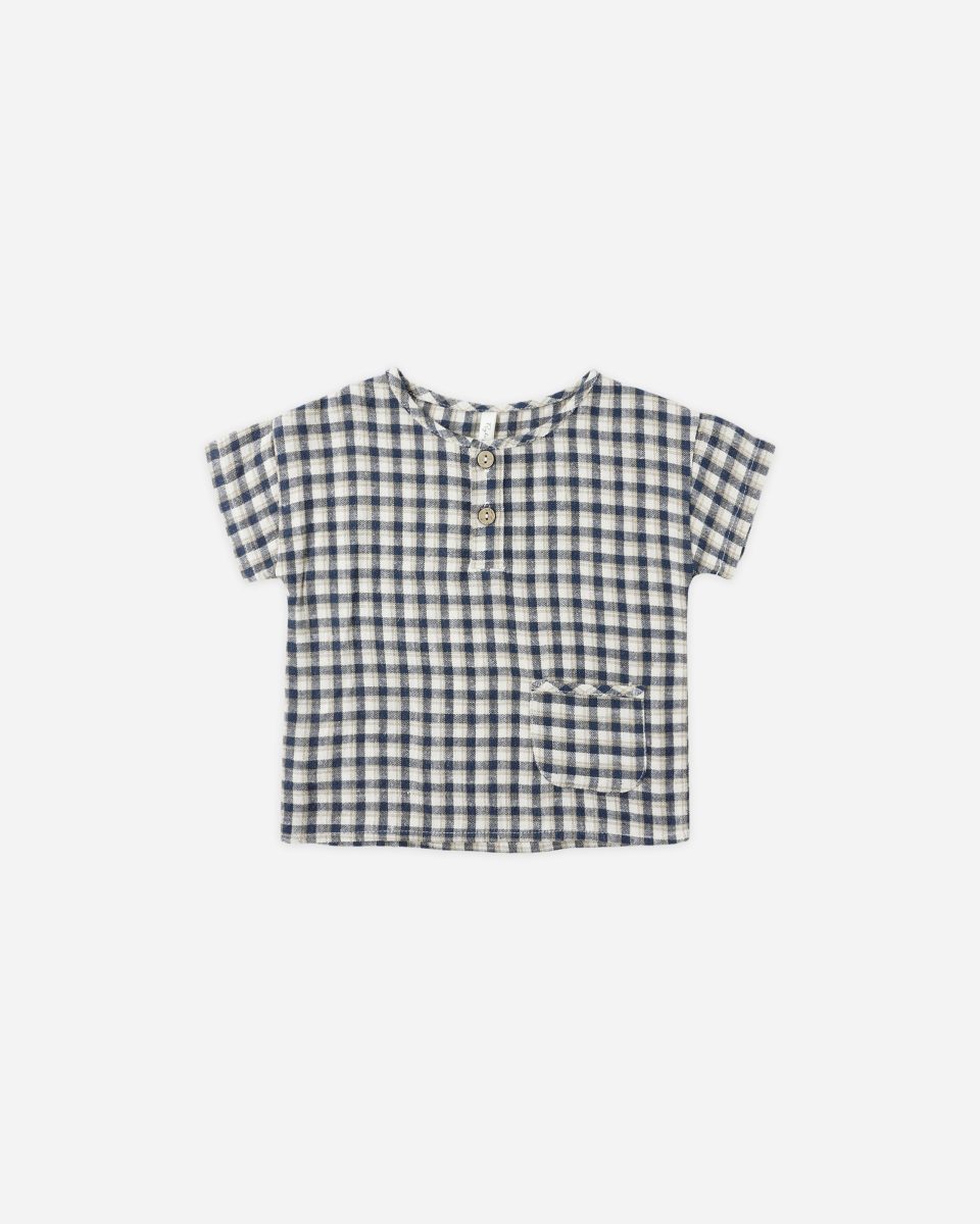 Woven Henley Tee || Navy Check