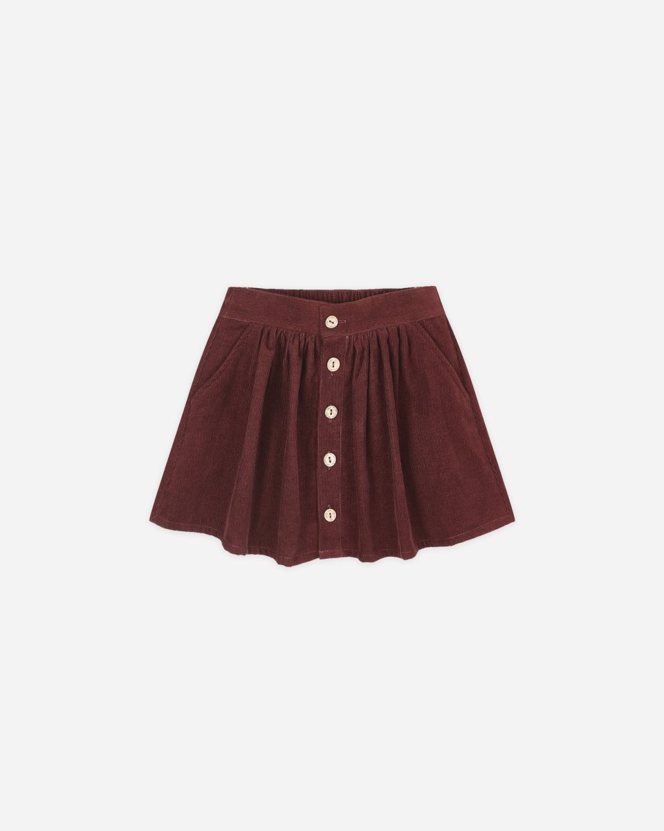 Button Front Mini Skirt || Burgundy