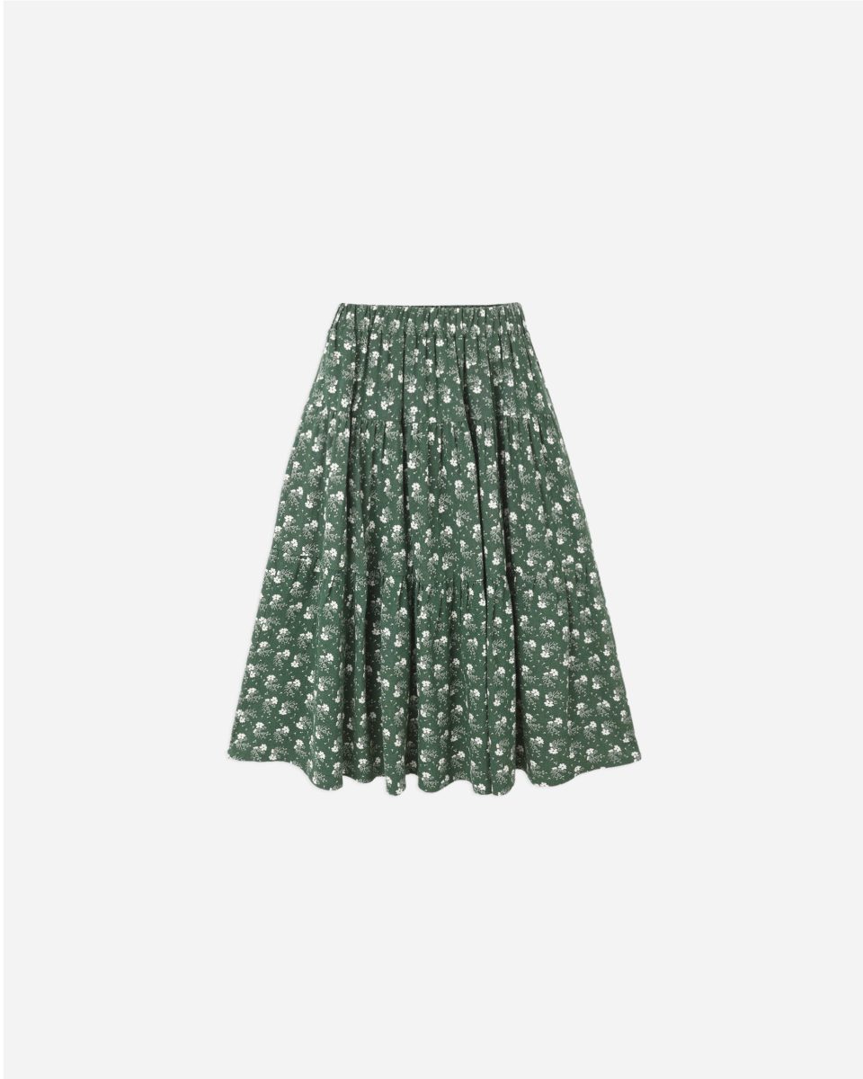 Tiered Midi Skirt || Green Ditsy