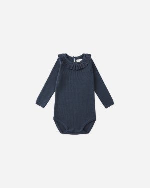 Ruffle Collar Bodysuit || Navy