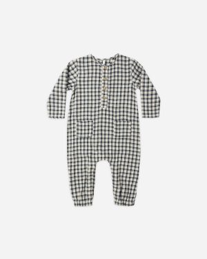 Long Sleeve Woven Jumpsuit || Navy Check