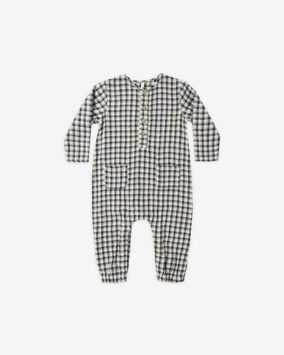 Long Sleeve Woven Jumpsuit || Navy Check