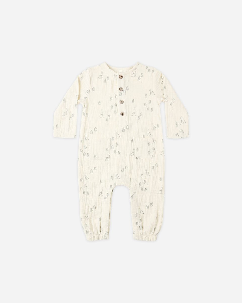 Long Sleeve Woven Jumpsuit || Woods