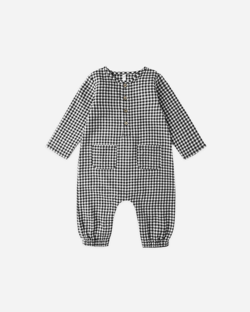 Long Sleeve Woven Jumpsuit || Black Gingham