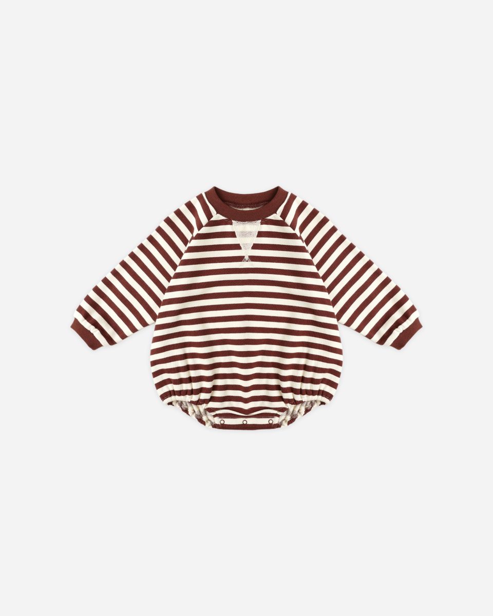Crewneck Romper || Burgundy Stripe