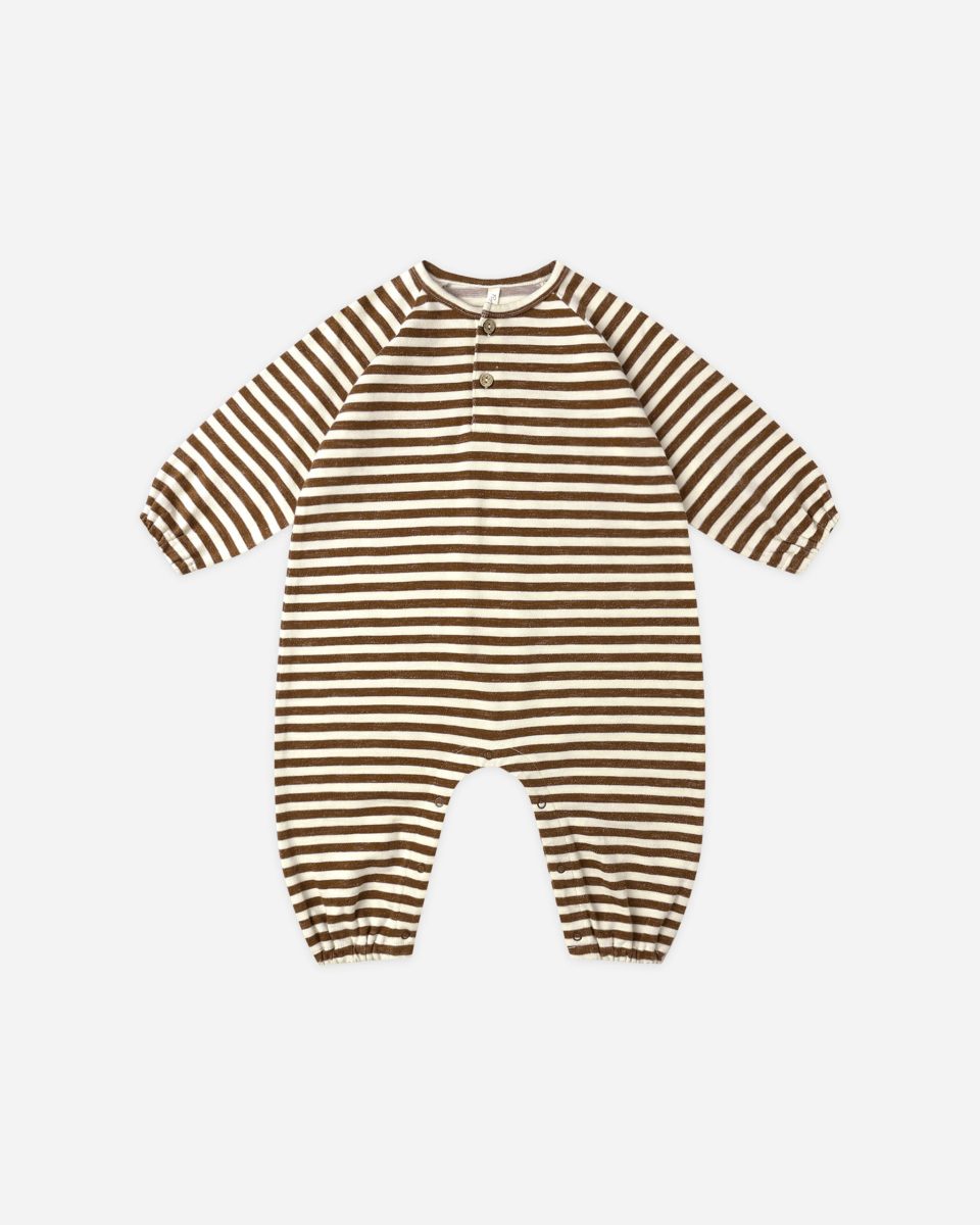Henley Jumpsuit || Brown Stripe