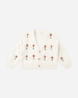 Boxy Crop Cardigan || Winter Daisy Embroidery