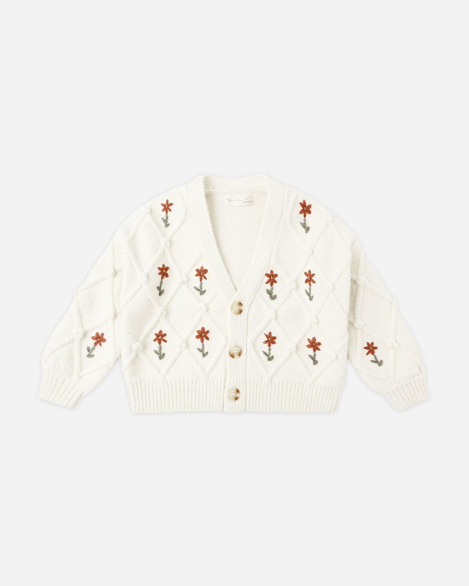 Boxy Crop Cardigan || Winter Daisy Embroidery