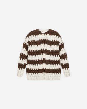 Bubble Knit Cardigan || Brown Stripe