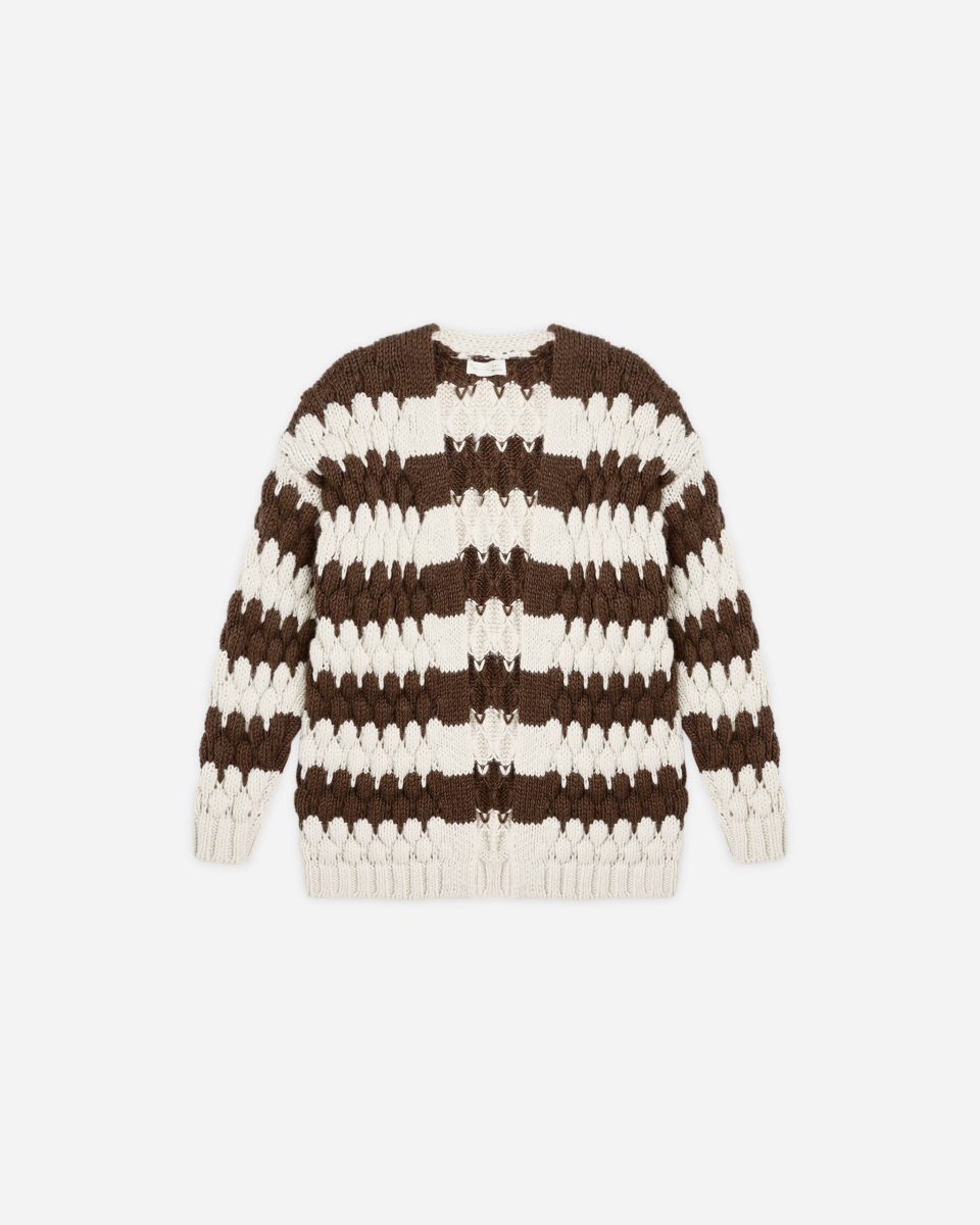 Bubble Knit Cardigan || Brown Stripe