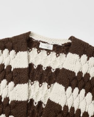 Bubble Knit Cardigan || Brown Stripe