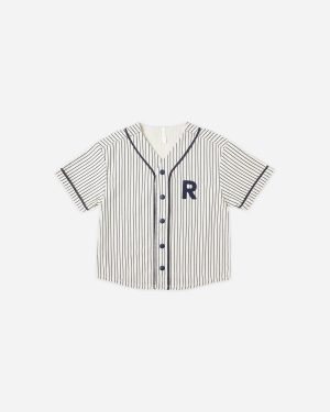 Baseball Shirt || Navy Pinstripe
