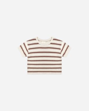Boxy Crop Knit Tee || Autumn Stripe